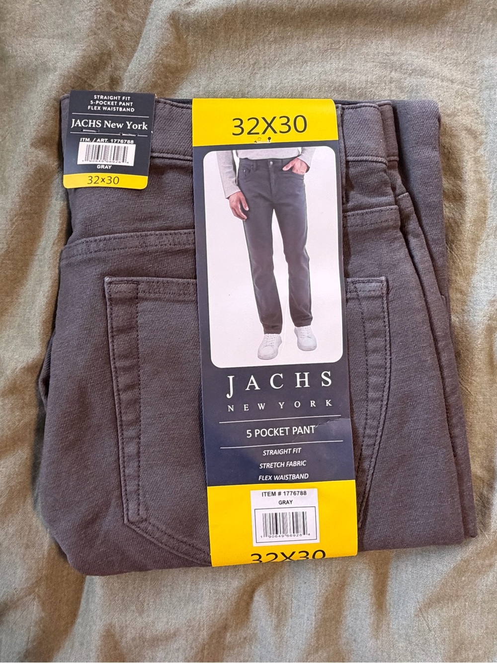 Jachs NY Men's Gray Straight Fit 5-Pocket Jeans - 32x30